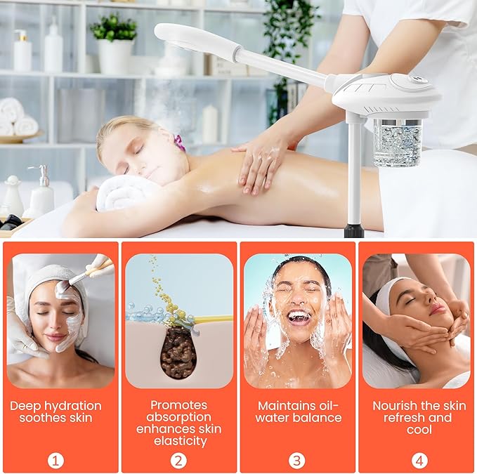 TASALON Professional Facial Steamer with Ozone, Vapor ozono Facial Steamer Professional for Clean Skin, Firm Pores, Esthetician Steamer for Home or Salon Use, Adjustable Height and Angle,White-Velvo Beauty