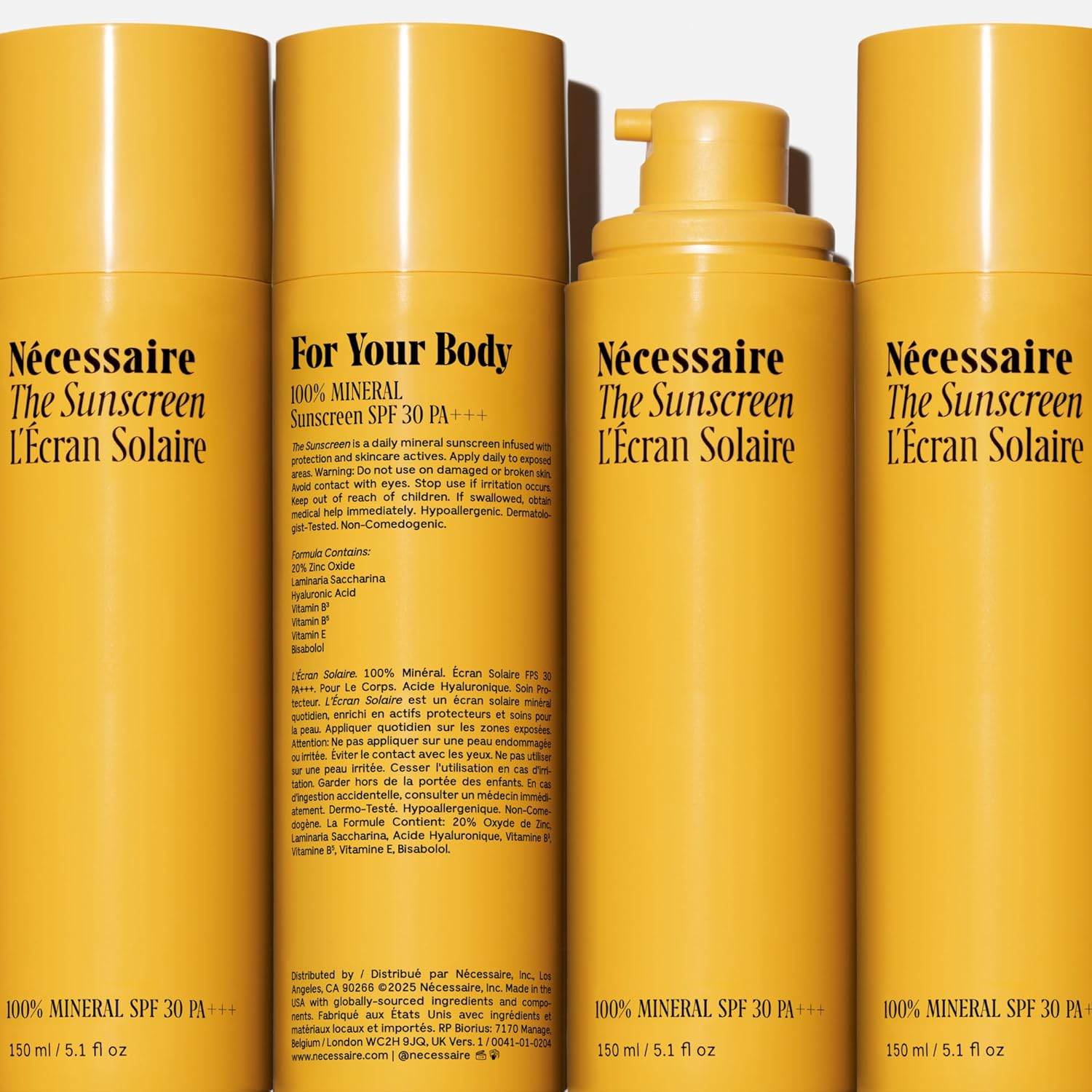 Nécessaire The Mineral Sunscreen SPF 30 PA+++. For The Body. Broad Spectrum. Zinc Oxide, Hyaluronic Acid, Niacinamide. Hydrate. Protect Against Sun Damage + Premature Aging. Dermatologist-Tested 5.1oz-Velvo Beauty
