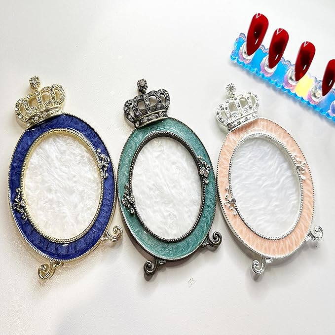 3 Pcs Nail Art Palette, Nail Art Painting Mixed Color Palettes Crown Nail Holder Retro Nail Art Display Board, Nail Art Display Tools Photography Props-Velvo Beauty