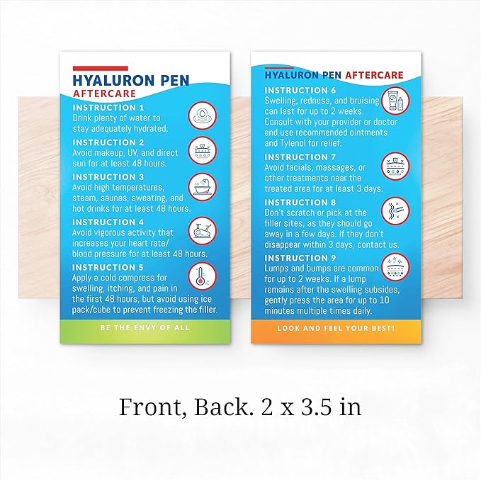 100 Pack - Premium Hyaluron Pen Lip Filler Aftercare Instructions Card 2 x 3.5" Accessories Supplies Kit Care - HP12A100_N-Velvo Beauty