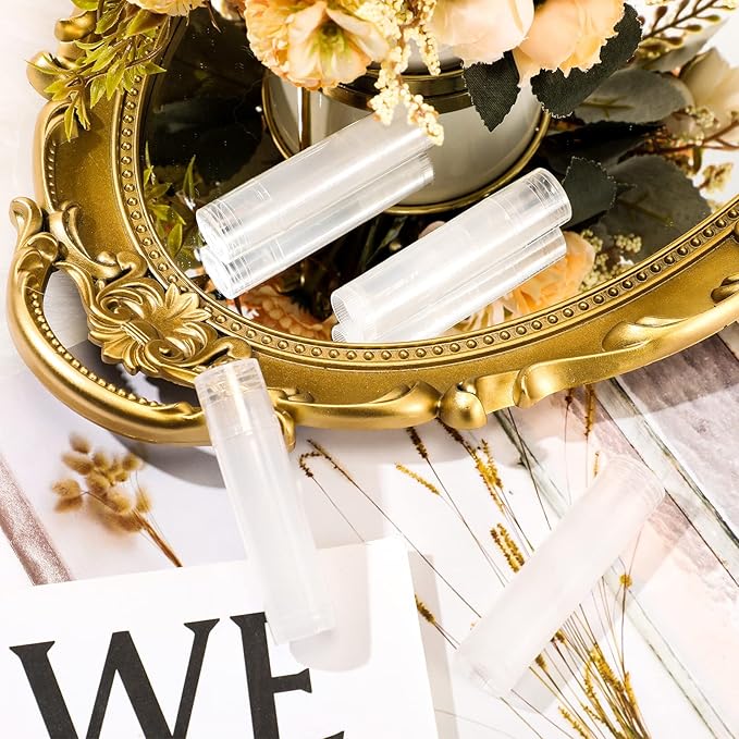 50 Pcs Lip Balm Containers Tubes Empty 3/16 oz Clear Lip Tubes and Shrink Wrap, Lip Gloss Tubes Lip Balm Containers with White Caps Twist Tubes for making Gifts, Travel-Velvo Beauty