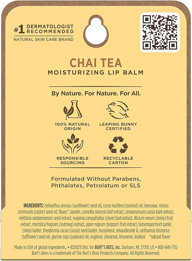 Burt's Bees Chai Tea Lip Balm Blister, 0.15 Ounce-Velvo Beauty