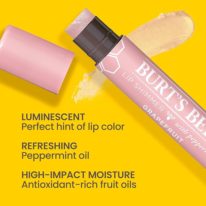 Burt's Bees Shimmer Lip Tint Set, Tinted Lip Balm Stick, Moisturizing for All Day Hydration with Natural Origin Glowy Pigmented Finish & Buildable Color, Grapefruit (4-Pack)-Velvo Beauty