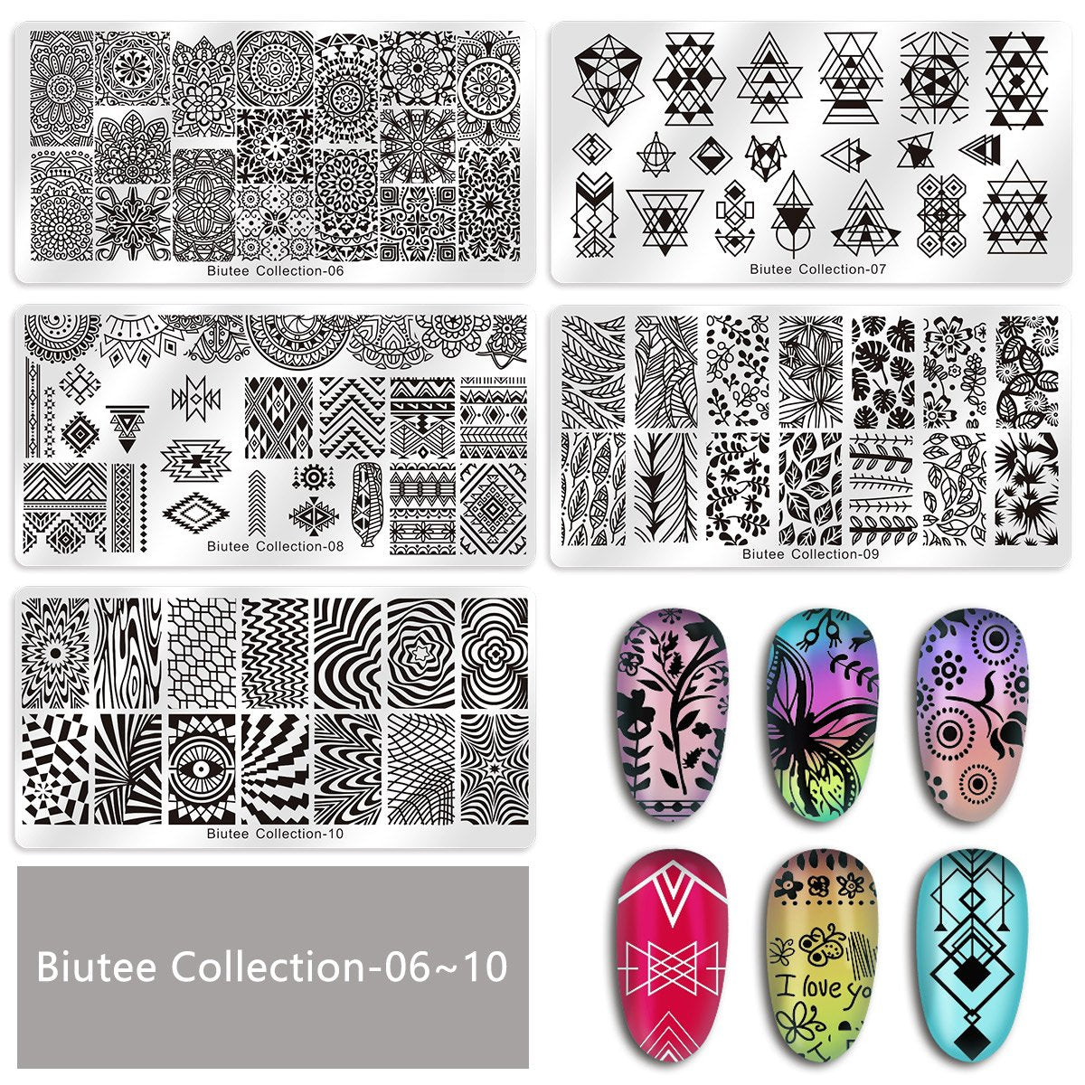 Biutee 19pcs Nail Stamp Plates set 15 plate 1Stamper 2Scraper 1storage bag Nails Art Stamping Plate Scraper Stamper Set Leaves Flowers Animal Nail plate Template Image Plate-Velvo Beauty