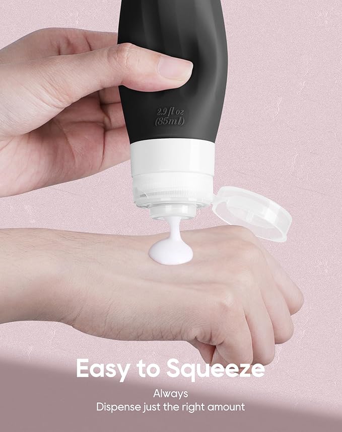 Morfone 16 Pack Silicone Travel Bottles Set for Toiletries TSA Approved Travel Containers Leakproof Squeezable Refillable Accessories 2oz 3oz for Shampoo Conditioner Lotion Liquids (Black Pink)-Velvo Beauty