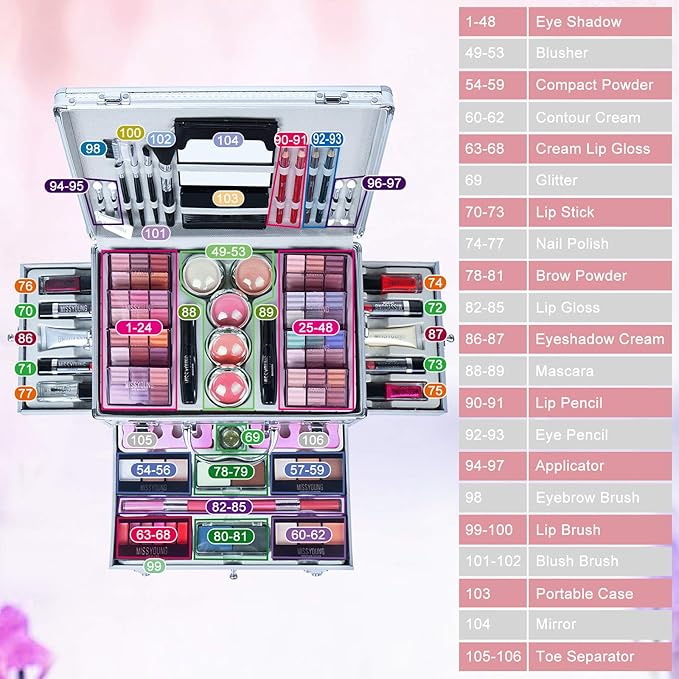 All In One Makeup Kit Multi-Purpose Combination Makeup Surprise Gift Set Beauty Full Makeup Essential Starter Kit, Compact and Lightweight Design for Girls Women and Make Up Beginners-Velvo Beauty