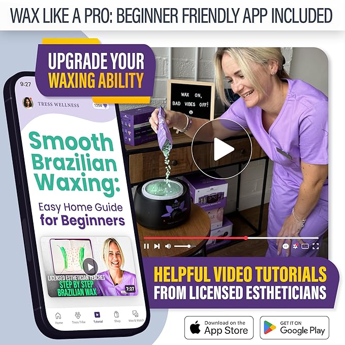 Tress Wellness Waxing Kit for Sensitive Skin – Safe for Face & Skin, Prep & Aftercare Spray, Easy to Use – At-Home Kit for Face, Bikini, Brazilian & Full Body - Digital Display, Blue-Velvo Beauty