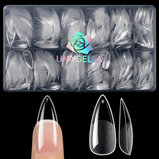 UNA GELLA Halloween Stiletto Press on Nails, 600 Pcs Medium Stiletto Nail Tips Almond Shape Pre Etched Full Cover Soft Gel Nails Tips for Nail Extensions Art DIY Salon 12 Sizes at Home-Velvo Beauty