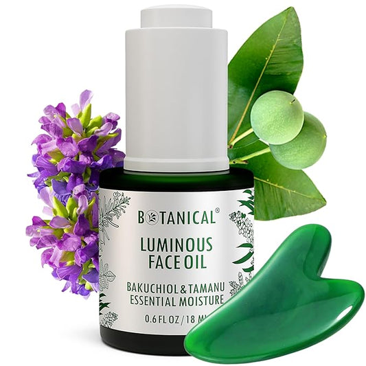 Botanical Luminous Face Oil | Skin Rejuvenating Tamanu & Bakuchiol w/Gua Sha Lift Scraper | Organic, Pure, Natural Skincare (0.6 fl oz | 18 ml)-Velvo Beauty