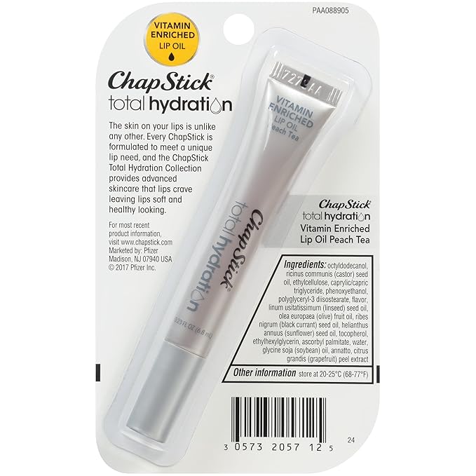 Chapstick Total Hydration VitaminEnriched Lip Oil Lip Care Oz, Non-Tinted, Peach Tea, 0.23 Ounce-Velvo Beauty