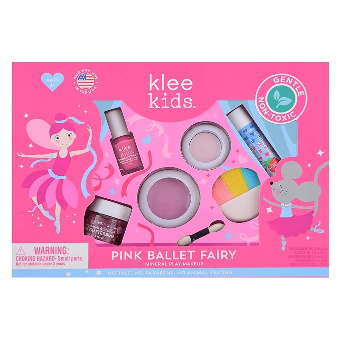 Luna Star Naturals Klee Kids Deluxe Play Makeup Kit. Gentle and Non-Toxic. Made in USA. (Pink Ballet Fairy)-Velvo Beauty
