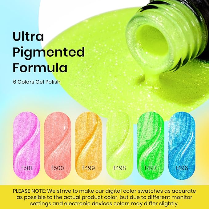 Beetles Glitter Gel Polish Set, 6 Colors Sparkling Water Shimmer Blue Green Pink Orange Glitter Neon Gel Polish Halloween Soak Off Nail Art Design Salon Home Manicure Gift for Girls Women-Velvo Beauty