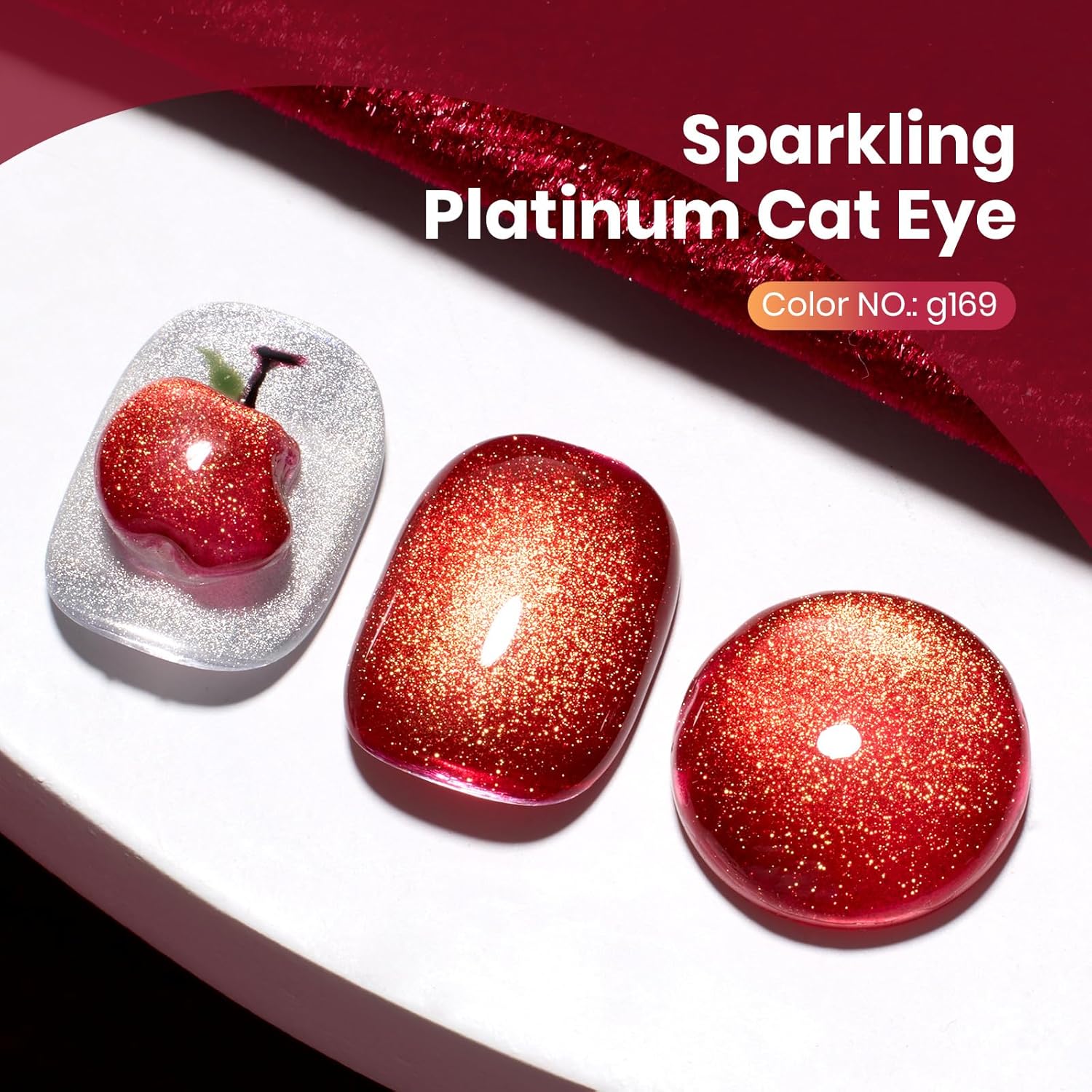 Beetles Red Cat Eye Gel Nail Polish - 15ML Cherry Red Glass Magnetic Cat Eye Glitter Gel Polish with Gold Powder Soak Off UV Twilight Toast Collection Nail Art Design Manicure Gifts for Women-Velvo Beauty