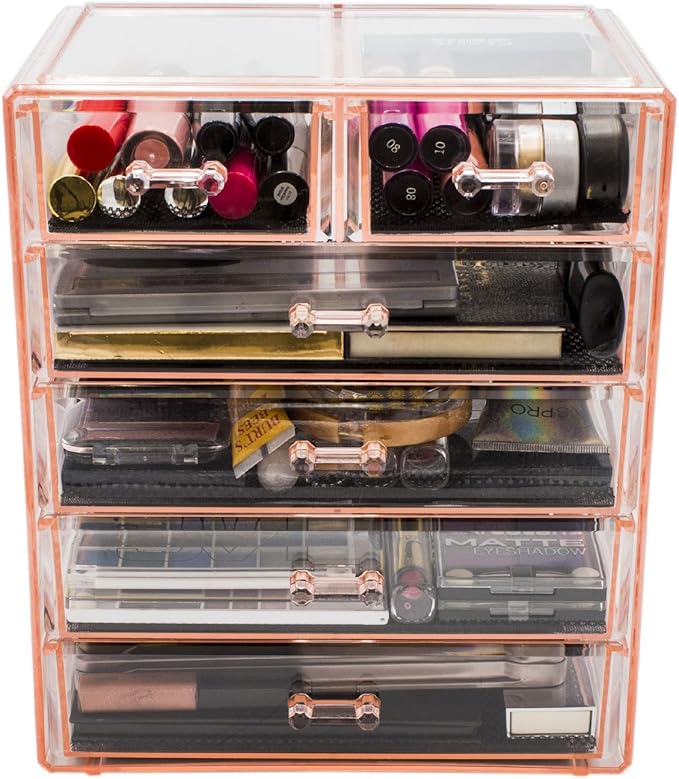 Sorbus Acrylic Makeup Organizer - Organization and Storage Case for Cosmetics Make Up & Jewelry - Big Clear Makeup Organizer for Vanity, Bathroom, College Dorm, Closet, Desk (4 Large, 2 Small Drawers)-Velvo Beauty