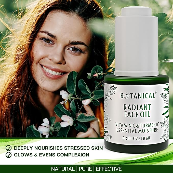 Botanical Radiant Face Oil | Skin Brightening Turmeric & Vitamin C Serum w/Gua Sha Lift Scraper | Organic, Pure, Natural Skincare (0.6 fl oz | 18 ml)-Velvo Beauty