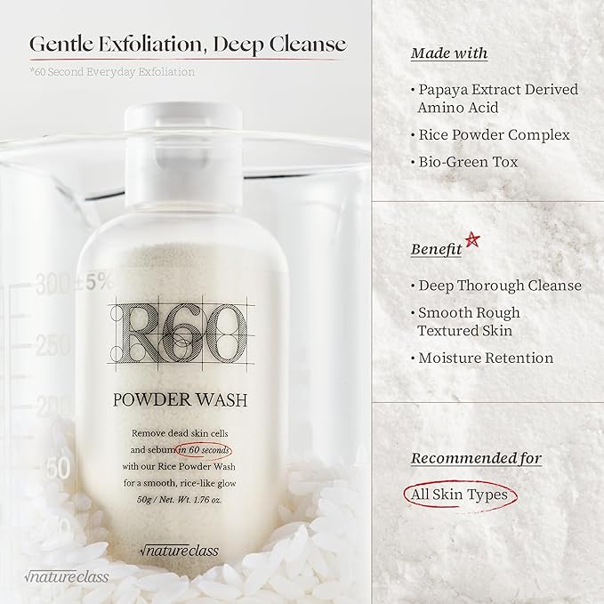 R60 Rice Enzyme Powder Face Wash Cleanser – Exfoliating, Deep Cleansing, Removes Pore Impurities for Soft Radiant Skin, Korean Skincare1.76oz-Velvo Beauty