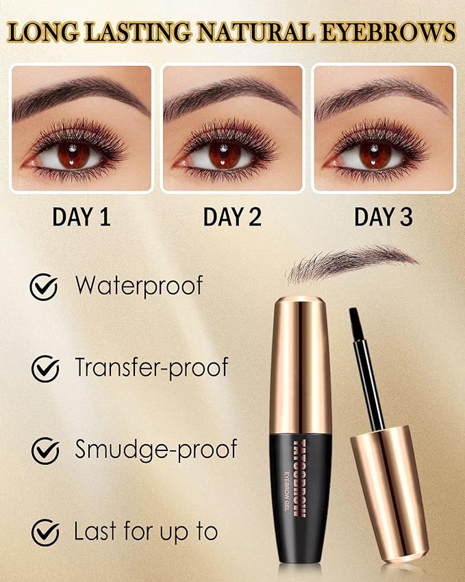 Eyebrow Gel Peel Off, 2Pcs Brown Tattoo Eyebrow Gel Easy Peel Off, Long Lasting Waterproof Eye Brow Tinting Dye, Tattoo Brow Stain Tint Kit for Natural Eye Makeup, Thanksgiving Gift for Women-01-Velvo Beauty