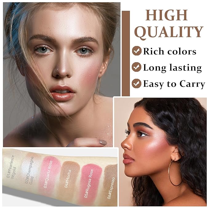 3PCS Cream Contour Stick Makeup Kit Face Highlighter Bronzer Blush Stick Long Lasting Illuminator Highlighters Makeup Stick for All Skin Tones(02 Champagne Gold+05 Rugosa Rose+06 Espresso)-Velvo Beauty