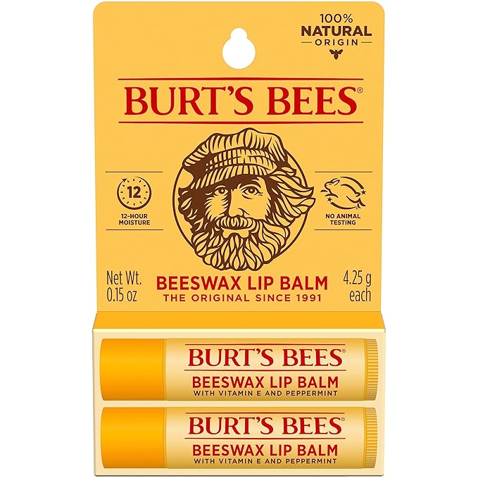 Burt's Bees Lip Balm Easter Basket Stuffers - Original Beeswax, Lip Moisturizer With Responsibly Sourced Beeswax, Tint-Free, Natural Conditioning Lip Treatment, 2 Tubes, 0.15 oz. (Pack of 2)-Velvo Beauty