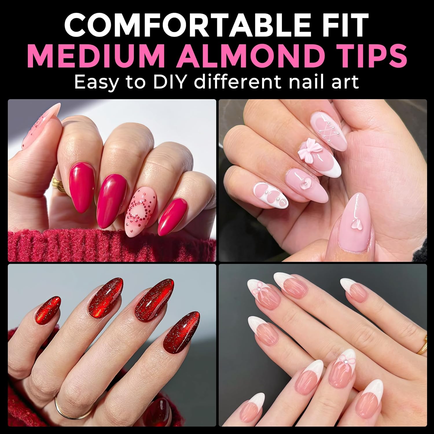 UNA GELLA Almond Nail Tips 216pcs Medium Almond Press on Nails Pre-shape Gel Fake Nails for Full Cover Acrylic French False Nails For Nail Extension, DIY Salon 12 Sizes Gelly Tips-Velvo Beauty