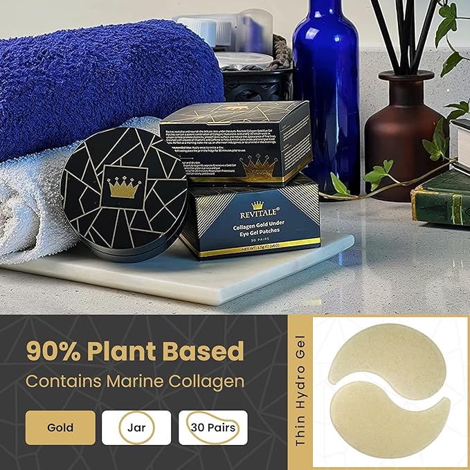 Gold under EYE Collagen Gel Mask, Nourishes, Firms & Hydrates, Puffy Eyes & Dark Circles, Hyaluronic Acid (30 Pairs - Jar)-Velvo Beauty