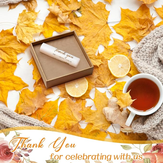 Dunzy 50 Pcs Thank You Gift Lip Balm Bulk Baby Shower Party Favors Bridal Shower Favor Lip Care with Assorted Fruit Flavors Thank You Lipstick for Guest Basket Gift Stuffer (Pumpkin)-Velvo Beauty