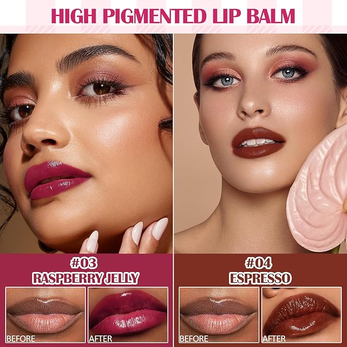 DAGEDA 3Colors Lip Glowy Balm Set, Hydrating Lip Balm Shine Lip Glow Oil, Clear Plumping Lip Gloss Tinted Jelly Balm, Natural Lip Care Makeup Glossy Lip Moisturizer for Dry Cracked Lips(B)-Velvo Beauty