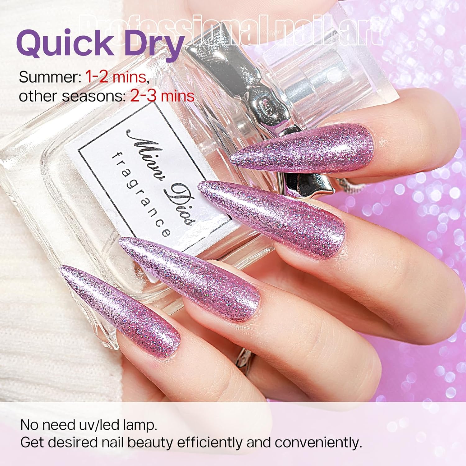 MIZHSE Quick Dry Glitter Purple Nail Polish, Shimmery Nail Polish Air Drying Fast, 15ml High Glossy Sparkly Shiny Nail Art Salon Manicure Home-Velvo Beauty