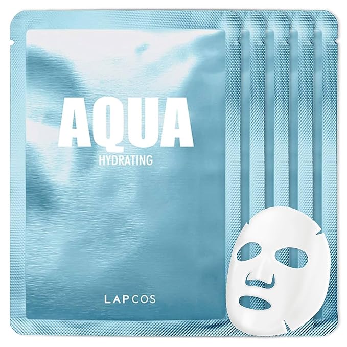 LAPCOS Aqua Sheet Mask, Hydrating Daily Face Mask with Seawater and Plankton Extract to Nourish Skin, Korean Beauty Favorite, 5-Pack-Velvo Beauty
