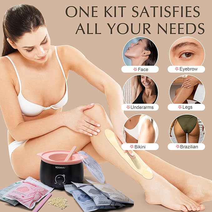 KOTAMU Waxing Kit-Professional Wax Warmer for Women& Men Hair Removal,Black Waxing Machine With Silicone Pot, Sensitive Skin Friendly Body Wax Kit Ideal for Face Bikin Brazilian Leg Home Salon-Velvo Beauty