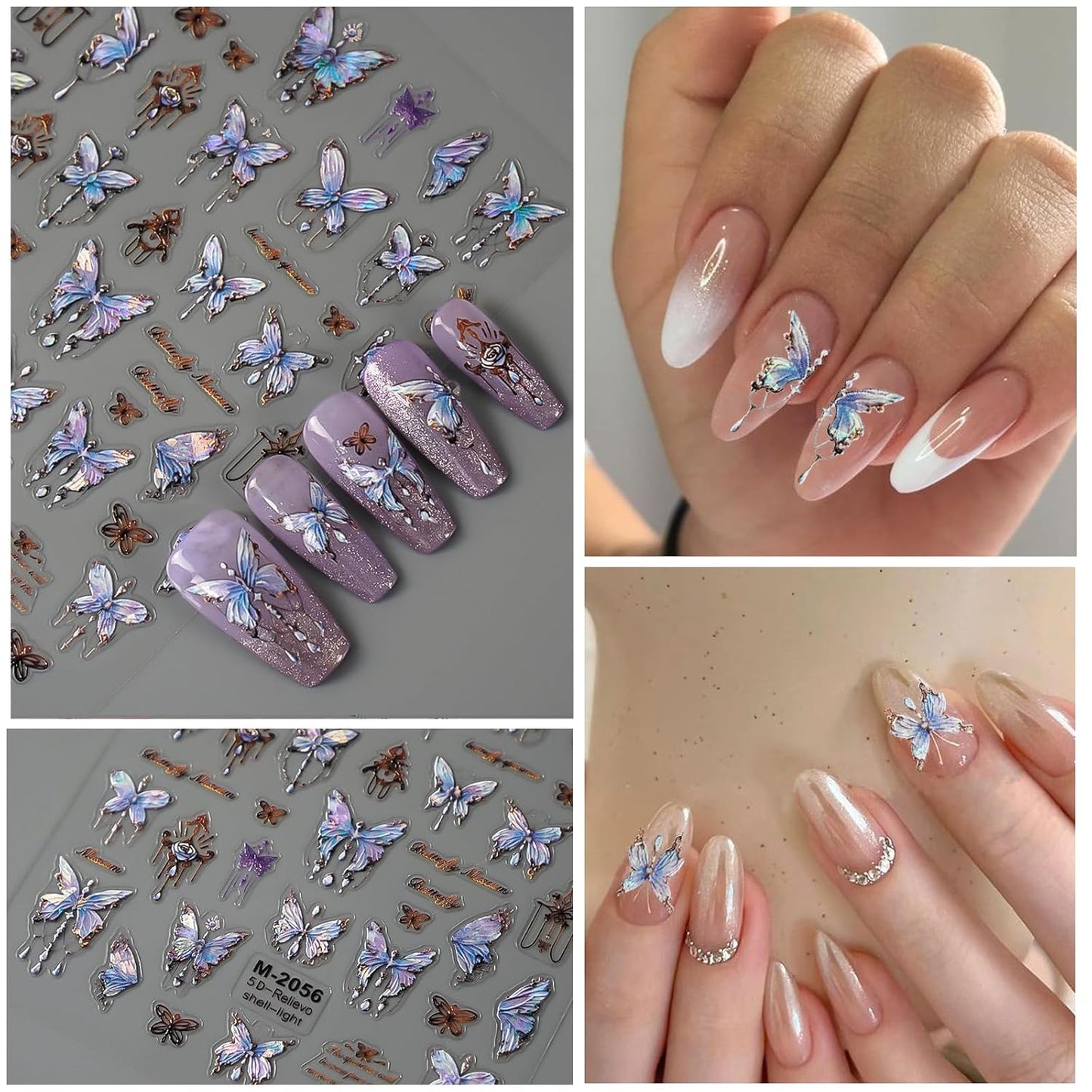 6 Sheets Butterfly Nail Art Stickers Decals 5D Embossed Nail Decals Spring Blue Pink Butterfly Nails Design Self-Adhesive Accessories 3D Nails Stickers for Women-Velvo Beauty