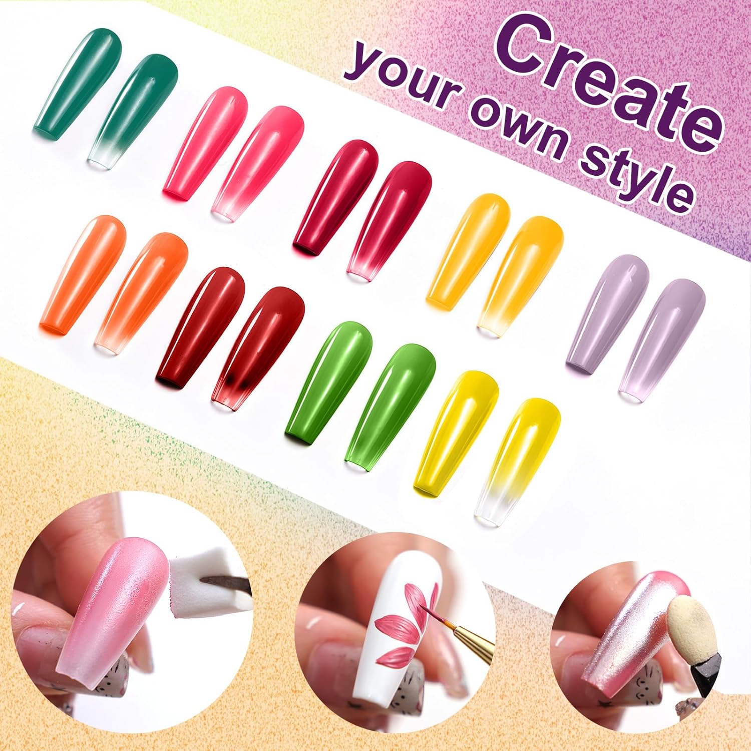 Gradient Painting Gel, 9 Bright Colors Ombre Gel Nail Polish for Pigment Pat Aura Nails French Ma nicure Soak Off UV Long-lasting No-wipe Home Salon DIY Nail Art Vegetable Salad-Velvo Beauty