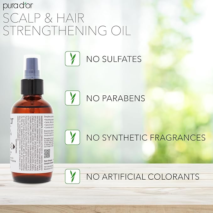 PURA D'OR Scalp & Hair Strengthening Oil (3.3oz x2 = 6.6oz) Supports Optimal Growth, Reduce Breakage, Nourish Roots for Healthier, Fuller, Thicker Hair - Rosemary, Castor & Peppermint Oil-Velvo Beauty