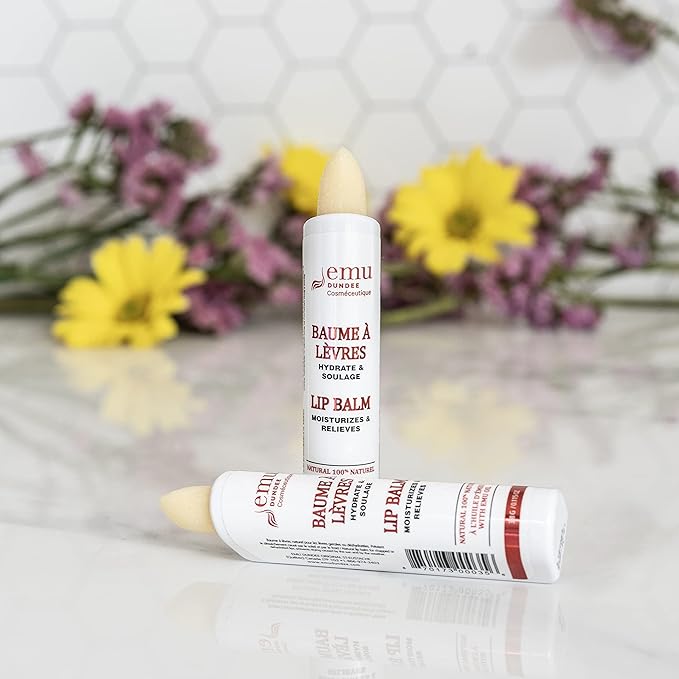 Emu Dundee | 2 Tubes of Natural Lip Balm with Emu Oil, Made in Canada | Relieves, Hydrates and Soothes Dry, Cracked & Chapped Lips | Fragrance Free(2x 3.8g)-Velvo Beauty