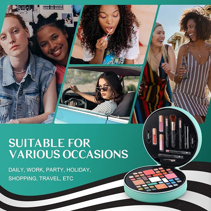 Color Nymph All In One Makeup Kit For Teens With Portable Cosmetics Bag, Multiple Makeups For Begginers As Christmas,New Year,Birthday Gift Included 38-Colors Eyeshadows Lipglosses Brushes(Green)-Velvo Beauty