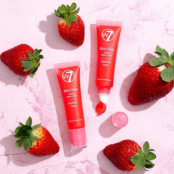 W7 Gloss Away Lip Balm - 2 Piece Set - Nourishing Lip Balm Formula With Shea Butter - Strawberry-Velvo Beauty