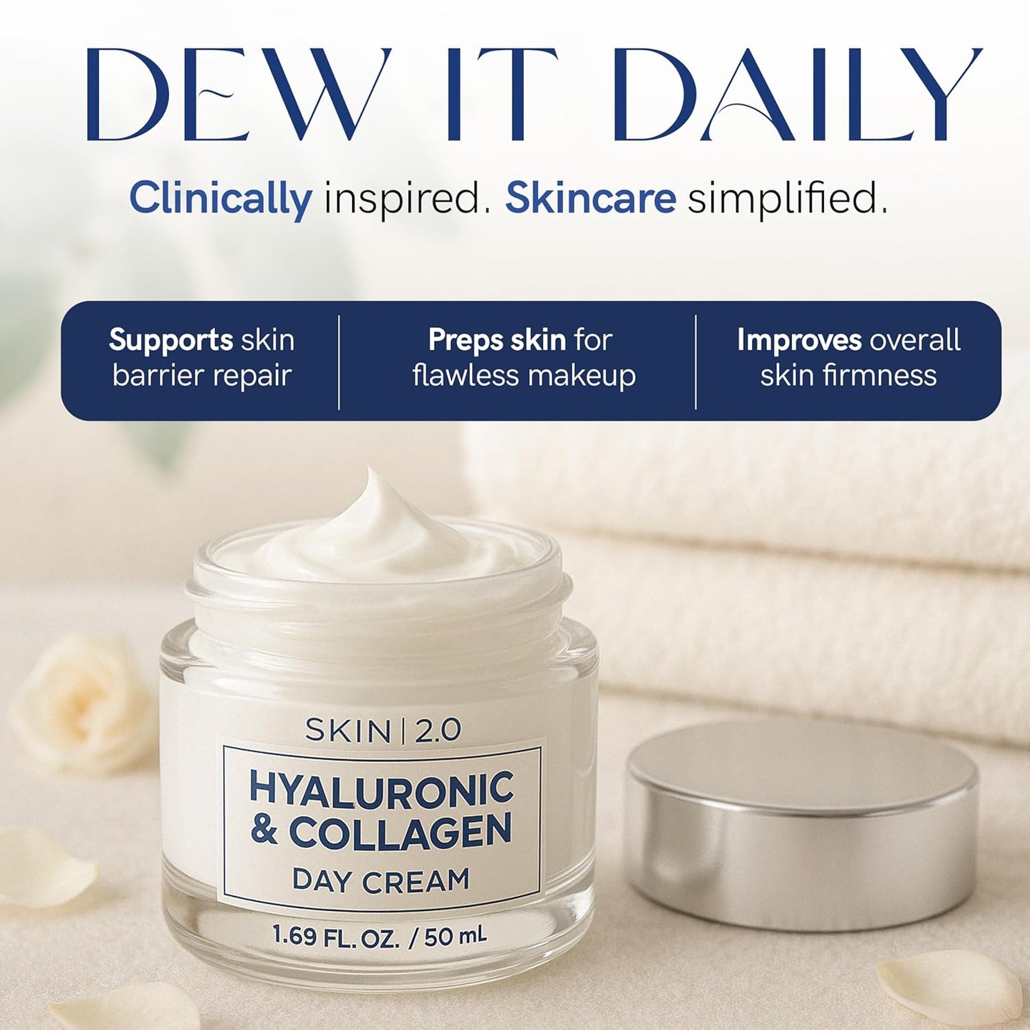 Hyaluronic Acid & Collagen Face Moisturizer - Dermatologist Tested, Anti-Aging, Restores Elasticity - Hydrating, Clean Beauty, Cruelty-Free Korean Skincare for All Skin Types - 1.69 Fl oz-Velvo Beauty