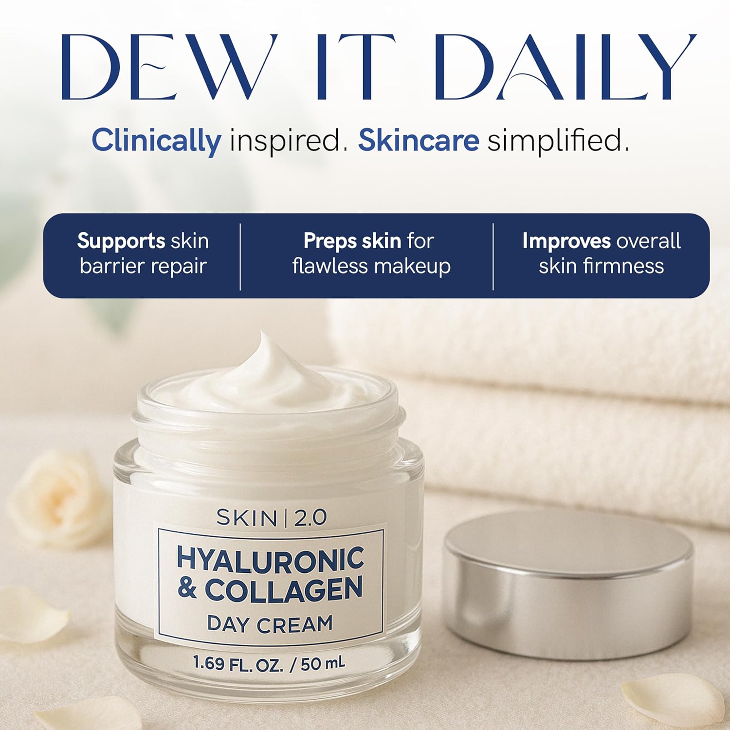 Hyaluronic Acid & Collagen Face Moisturizer - Dermatologist Tested, Anti-Aging, Restores Elasticity - Hydrating, Clean Beauty, Cruelty-Free Korean Skincare for All Skin Types - 1.69 Fl oz-Velvo Beauty