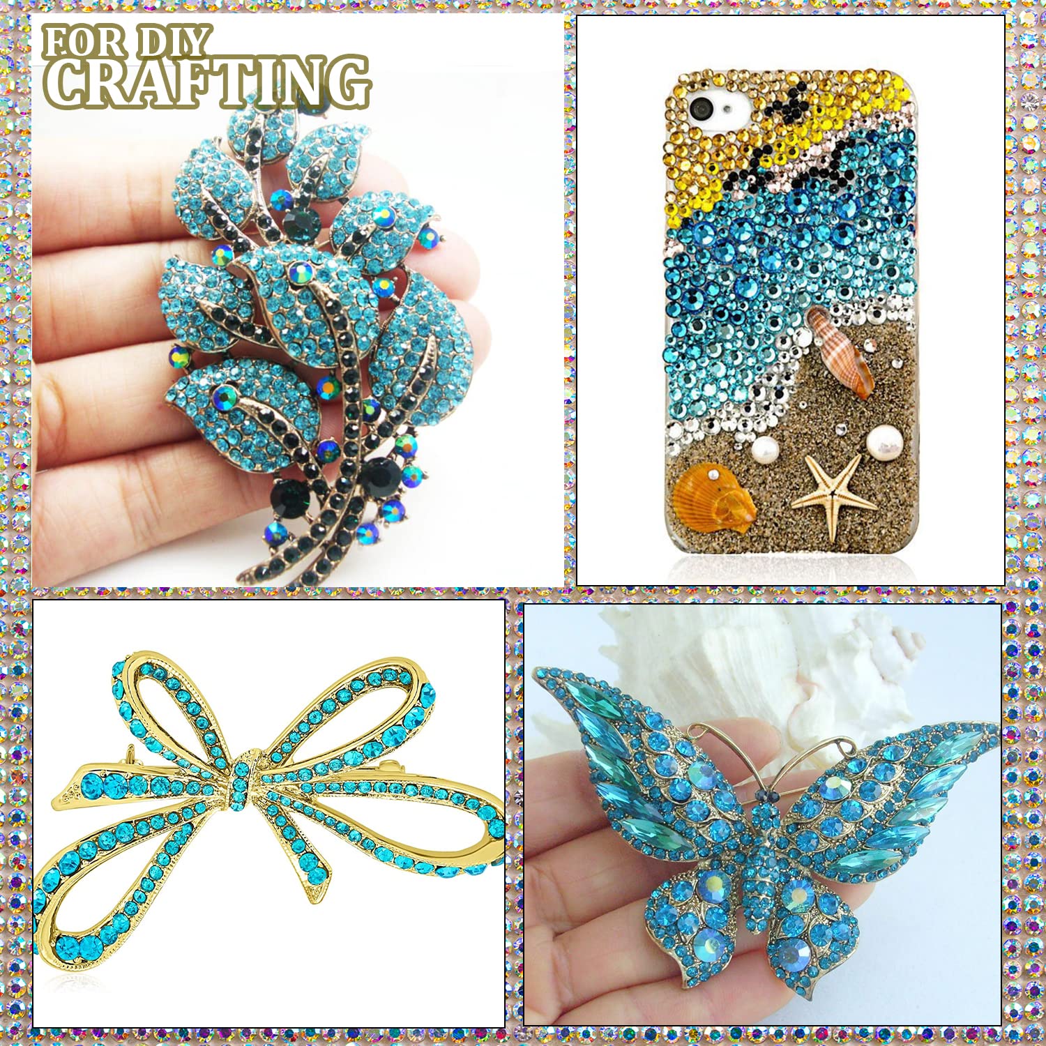 One Pack 2000 Pcs of Flatback Round Lake Blue Rhinestones 6 Sizes (1.5-6 mm) with Nail Art Rhinestone Picker Pencil and Tweezers for DIY and Salon Use-Velvo Beauty