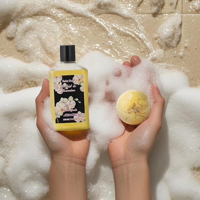 Mother's Day Gift for Mom Bath and Body Gift Basket Orchid & Jasmine Spa Gift Baskets for Women Fragrant Body Lotions, Bath Bomb, Home Spa Gift Basket Rich in Jojoba oil & Shea Butter, Bath Kit Sets-Velvo Beauty