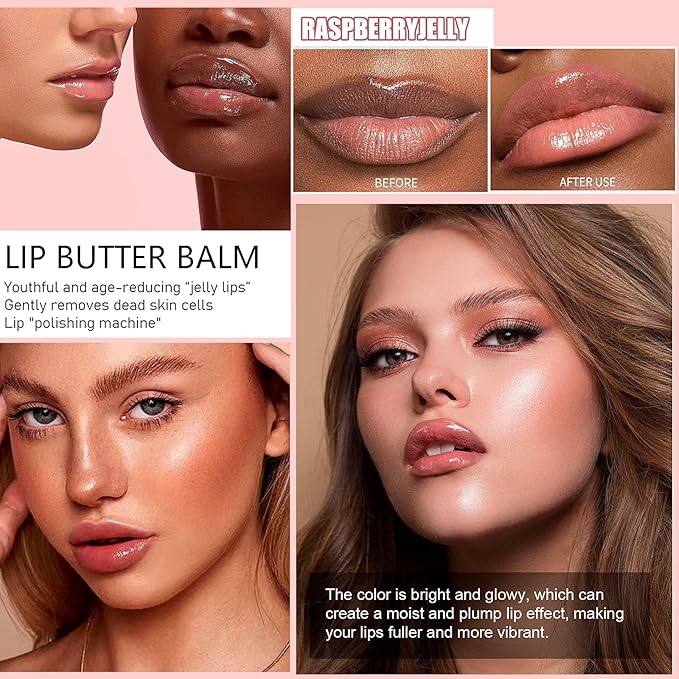 4 Color Glossy Lip Butter Balm, Moisturizing Lip Gloss Butter Non Sticky High Shiny Finish Lip Glow Oil, Natural Plumping Lip Tint Lip Care & Repair Lip Mask for Soft & Smooth & Protect Dry Lip-Velvo Beauty