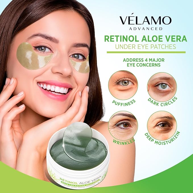 VELAMO ADVANCED Under Eye Patches: Aloe Vera Under Eye Mask for Dark Circles - Retinol Eye Patches for Wrinkles and Puffiness - Under Eye Bags Dark Circles Treatment for Women and Men 60 Pcs-Velvo Beauty