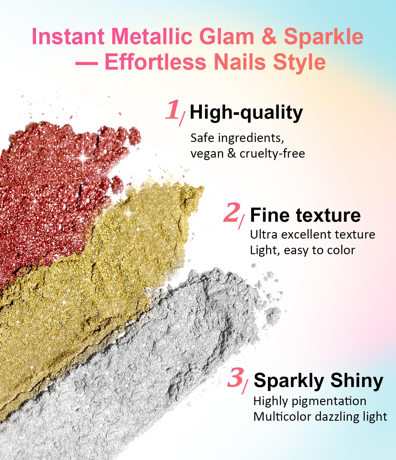 Gold Chrome Nail Powder BISHENGYF -【Fairy Effect】Pink Chrome Nail Powder White Pearl Aurora Mermaid Iridescent Rose Gold Red Nail Chrome Powder Metallic Mirror Glitter Pigment Dust for Nail Art DIY-Velvo Beauty