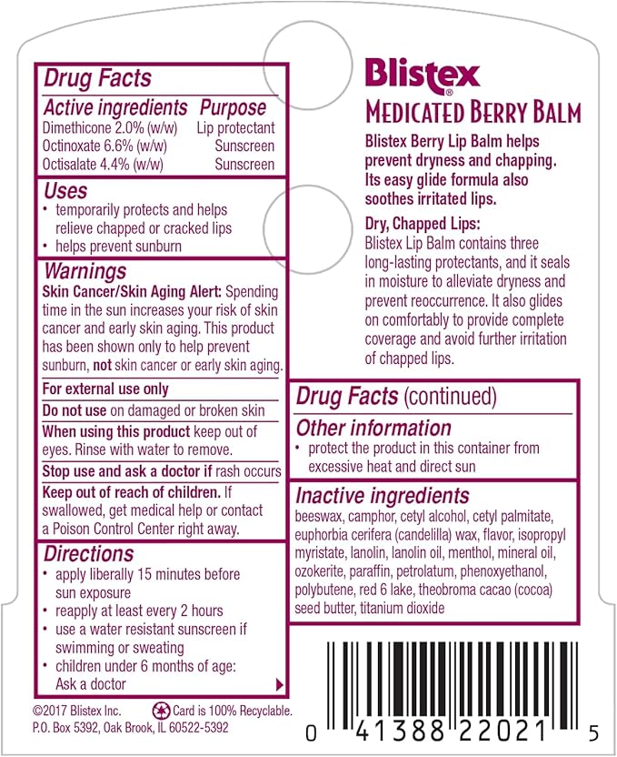 Blistex Medicated Lip Balm, Spf 15, Berry, .15-Ounce Tubes (Pack of 3)-Velvo Beauty