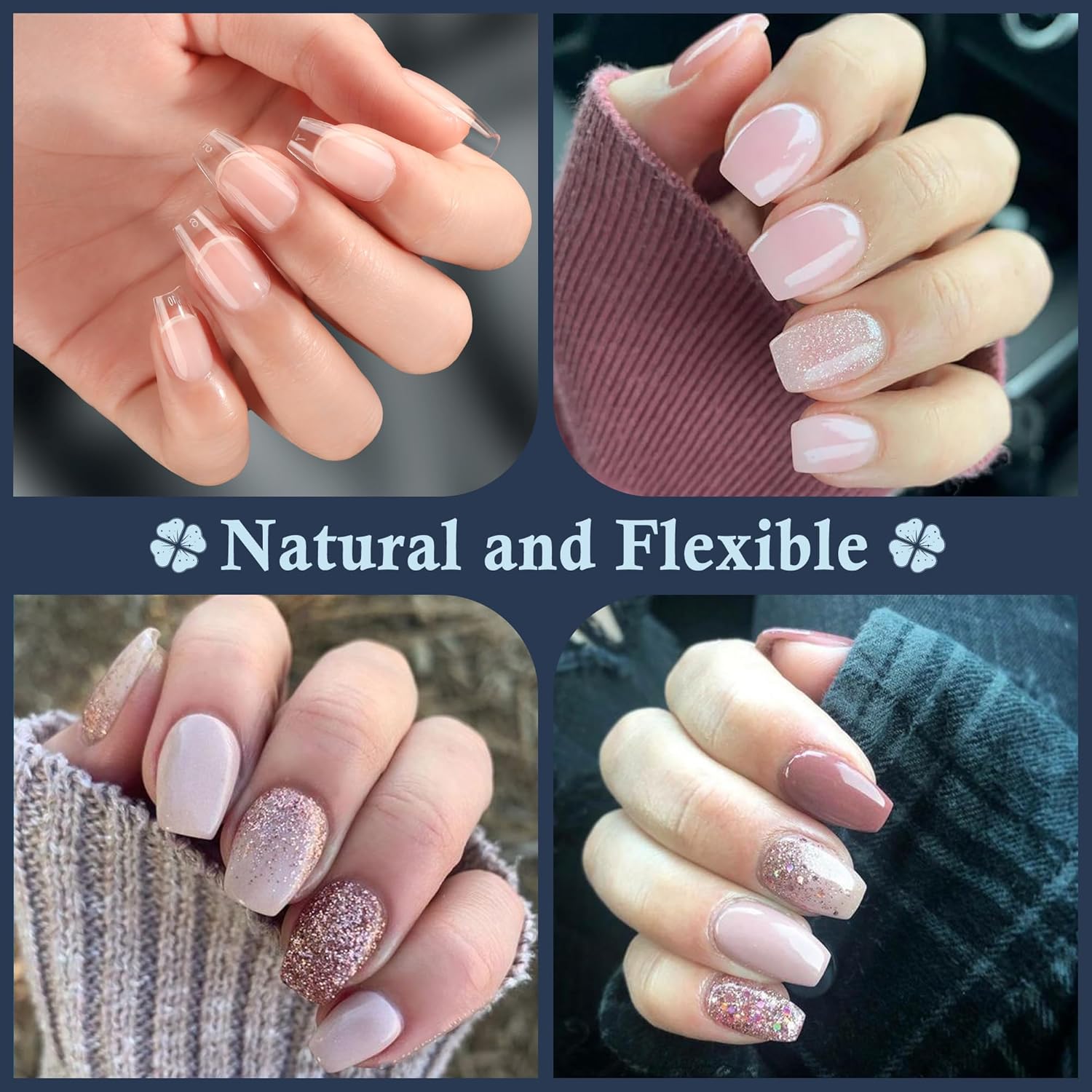 Short Coffin Fake Nails, 240pcs Soft Gel Pre-Filed Acrylic Short Ballerina Nail Tips, Half Matte Full Cover Clear Press on Flase Nail Tips for Nail Extension Home DIY 12 Sizes Gelly Tips-Velvo Beauty