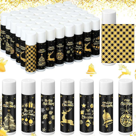 48 Pcs Lip Balm Bulk Gift Christmas Black Gold Lip Balms Christmas Lips Care Products, Lip Moisturizer Treatment for Christmas Stocking Stuffers, Appreciation Gifts for Women Girls Employee-Velvo Beauty