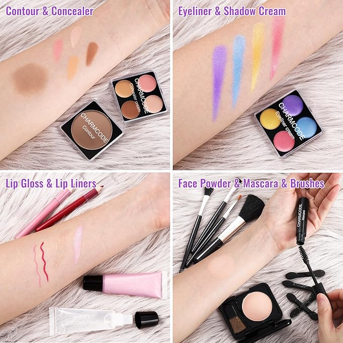 Makeup Kit for Teen Girls & Women Full Kit, Beauty Train Case with Starter Cosmetic Set, Make Up Valentine's Day Gift Box with Eyeshadow,Lipgloss,Highlighter,Blush,Lip&Eye Pencils,Brush & More(Purple)-Velvo Beauty