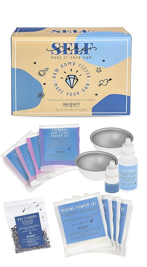 MAD BEAUTY Make It Your Own Bath Bomb Set (Up to 4 Bath Bombs), Self-Care DIY Kit, Floral Fragrance Oil, Dried Flowers, Reusable Molds, & Instructions-Velvo Beauty