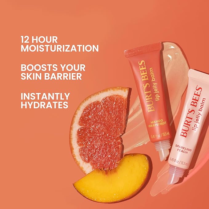 Burt’s Bees Mango Grapefruit Lip Jelly Balm, With Hyaluronic Acid and Squalane Moisturizer To Instantly Hydrate Lips, Lip Gloss With Responsibly Sourced Beeswax, Tint-Free, Lip Treatment, 0.45 oz.-Velvo Beauty