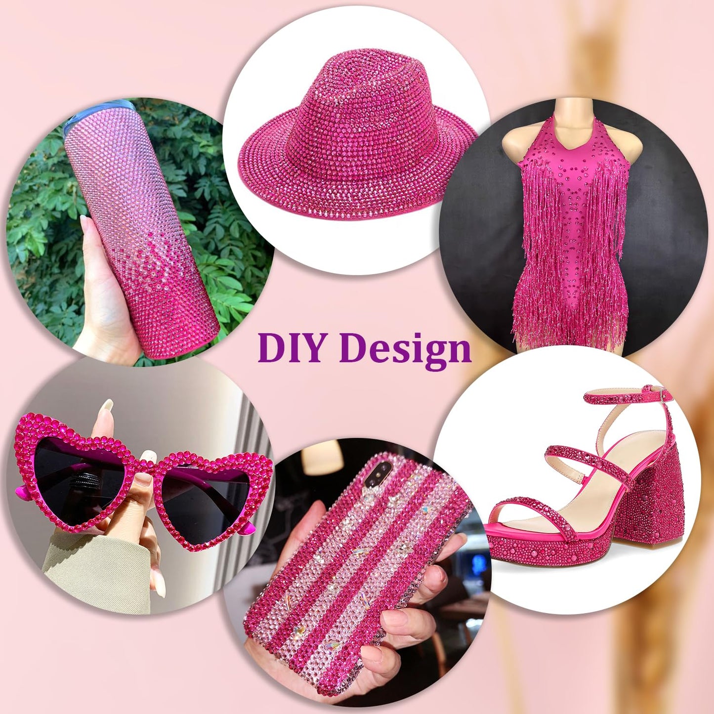 25000Pcs Resin Rhinestones with Tweezers for Crafting, Hot Pink 2-6mm Mixed Sizes Bedazzling Crystal with 3Pcs 10ml B7000 Jewelry Glue for DIY Crafts Clothing Tumblers Shoes Fabric Nail Art-Velvo Beauty